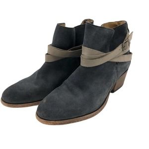 HANDCRAFTED SUEDE TWO TONE GRAY ANKLE BOOTS WOMENS SZ 38 Booties Strappy